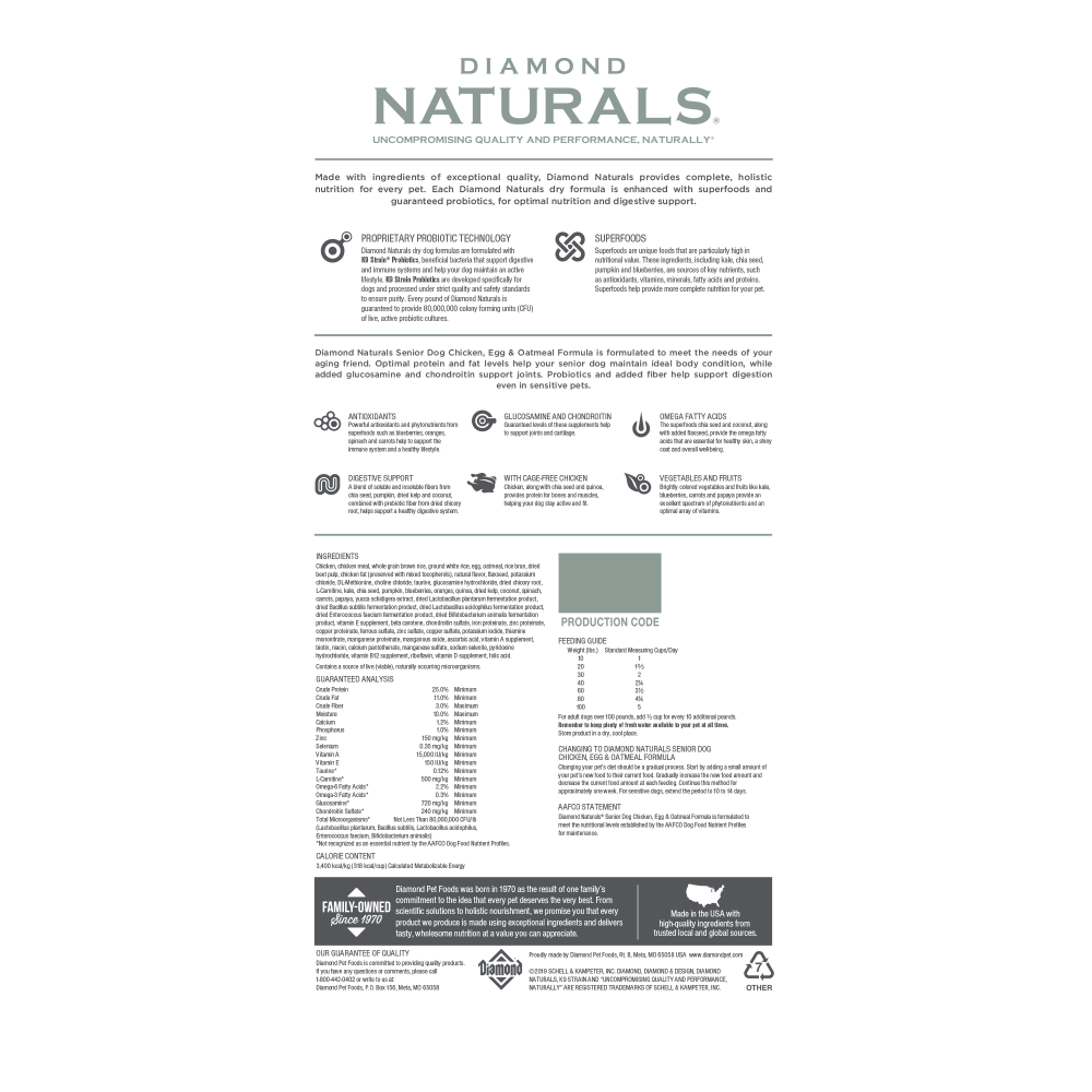 Diamond Naturals Senior Chicken with Egg & Oatmeal Dry Dog Food