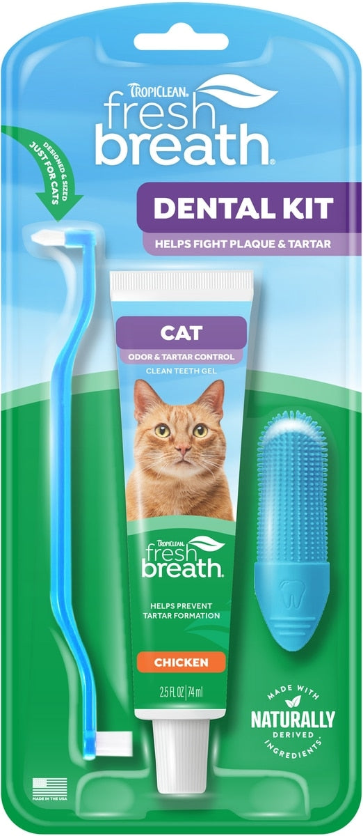TropiClean Fresh Breath Odor & Tartar Control Cat Dental Kit
