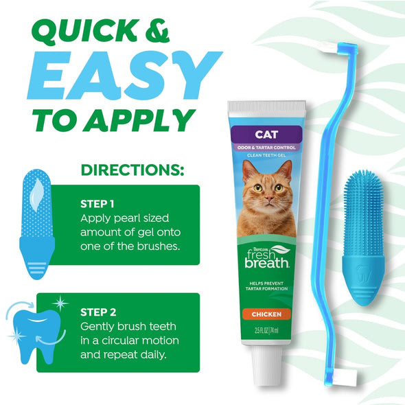TropiClean Fresh Breath Odor & Tartar Control Cat Dental Kit