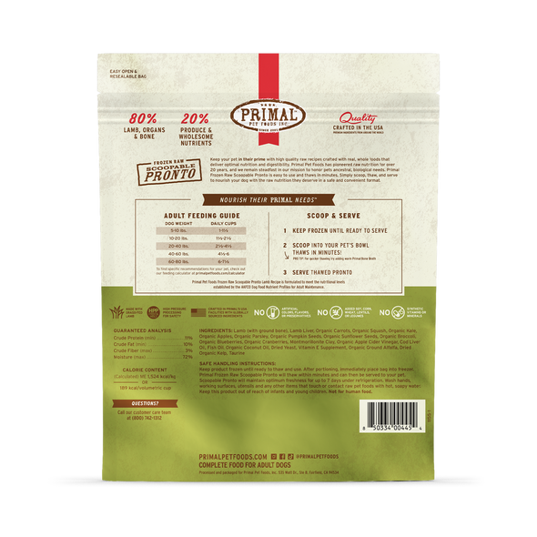 Primal Pronto Raw Frozen Lamb Dog Food