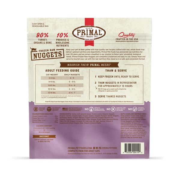 Primal Raw Frozen Nuggets Turkey Formula Nuggets For Cats