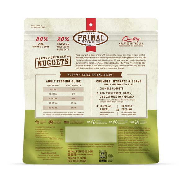 Primal Freeze Dried Nuggets Grain Free Lamb Formula Dog Food