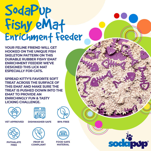 SodaPup Plum Fishy Design eMat Enrichment Lick Mat for Dogs & Cats