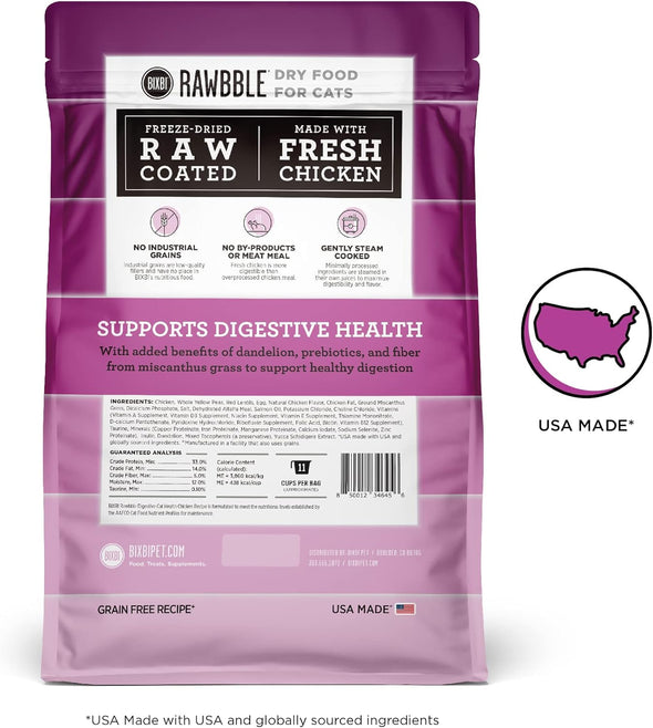 Bixbi Rawbble Freeze-Dried Raw Coated Grain-Free Digestive Health Chicken Recipe Dry Cat Food
