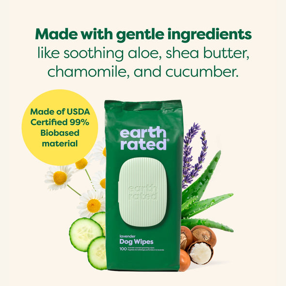 Earth Rated USDA Certified Biobased White Tea & Basil Scented Grooming Wipes for Dogs and Cats