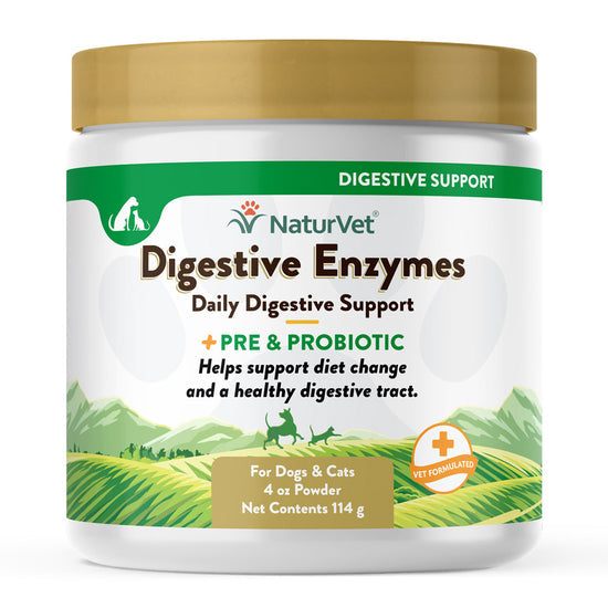 NaturVet Digestive Enzymes Powder Plus Pre & Probiotics for Dogs and Cats