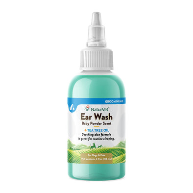 NaturVet Ear Wash w/Tea Tree Oil in Baby Powder Scent for Dogs and Cats