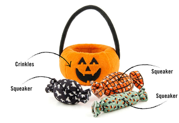 P.L.A.Y. Halloween Pumpkin Basket - with 3 pcs of Squeaker-filled Candies Toy for Dogs