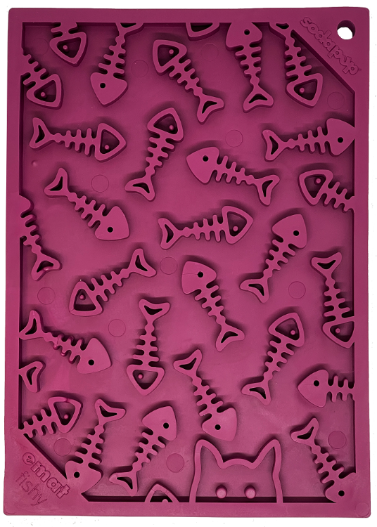 SodaPup Plum Fishy Design eMat Enrichment Lick Mat for Dogs & Cats
