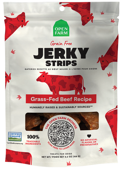 Open Farm Grain Free Jerky Strips Grass-Fed Beef Dog Treats