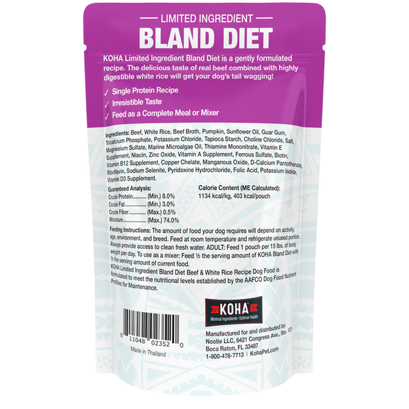 KOHA Limited Ingredient Bland Diet Beef & White Rice Recipe Wet Dog Food Pouch