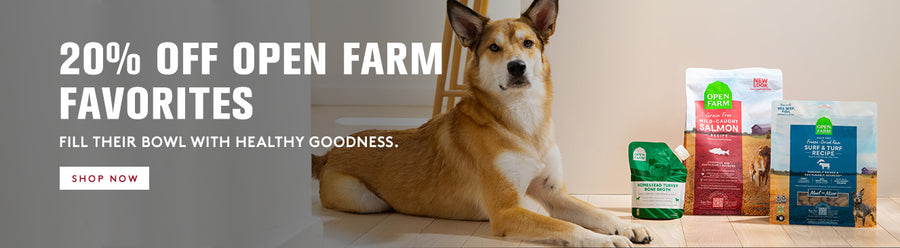 20% off open farm favorites. fill their bowl with healthy goodness. click to shop now. 