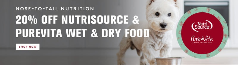 nose-to-tail nutrition. 20% off nutrisource and purevita wet and dry food. click to shop now.