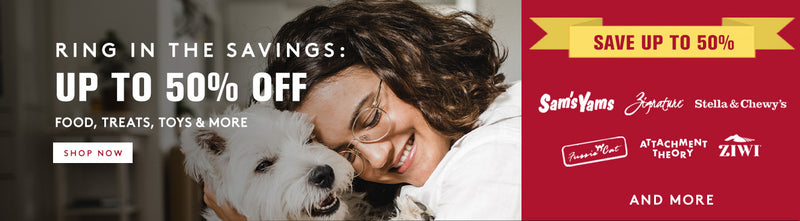 Ring in the savings. up to 50 percent off food treats toys and more. click to shop now.