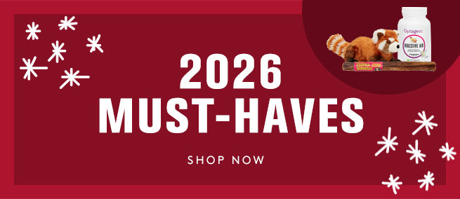 Promotional banner with '2026 Must-Haves' text and a red panda plush toy on a red background.