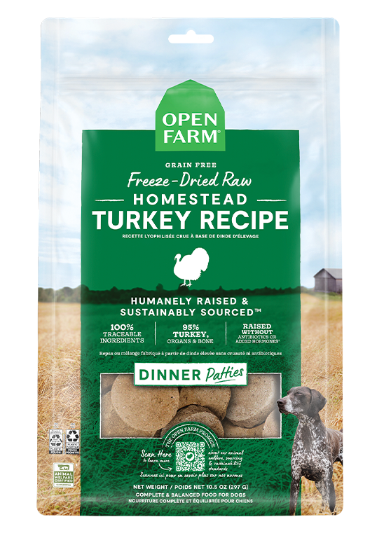 Open Farm Grain Free Homestead Turkey Recipe Freeze Dried Raw Dog Food Patties