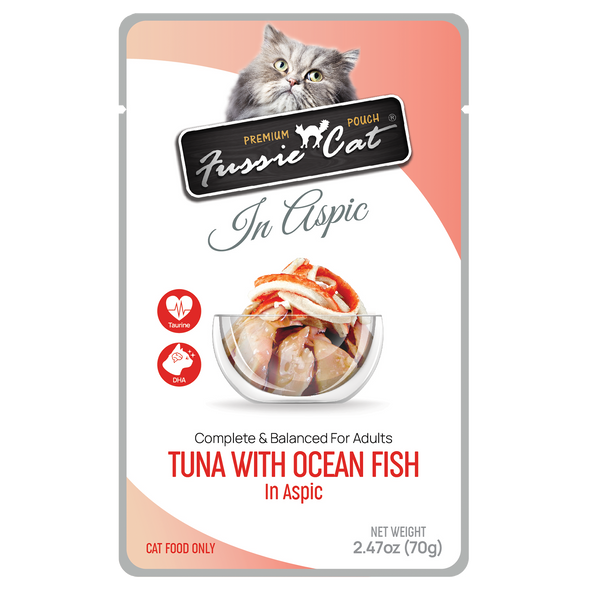 Fussie Cat Premium Pouch Tuna with Ocean Fish in Aspic Cat Food