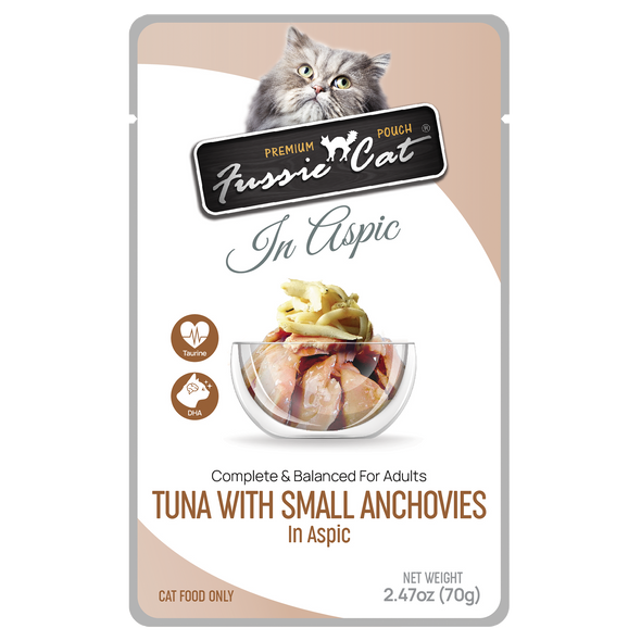 Fussie Cat Premium Pouch Tuna with Small Anchovies in Aspic Cat Food