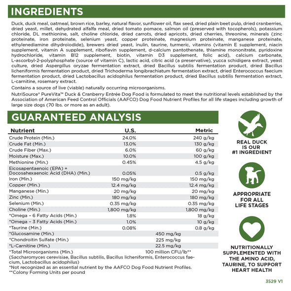 NutriSource PureVita Duck & Cranberry Dry Dog Food