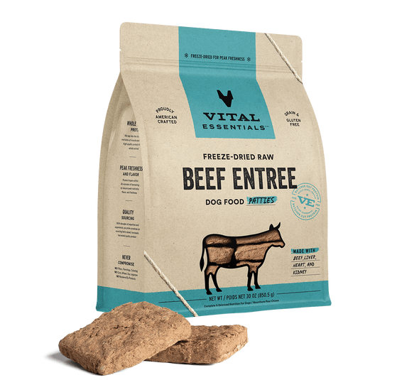 Vital Essentials Beef Entree Patties Freeze-Dried Raw Dog Food