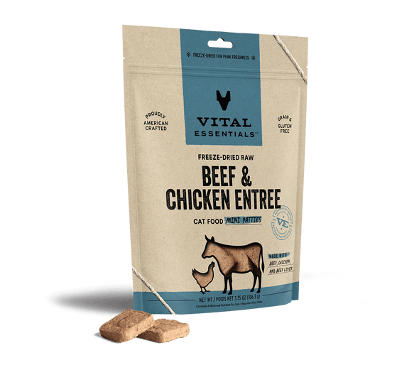 Vital Essentials Beef & Chicken Entree Mini Patties Freeze-Dried Raw Cat Food