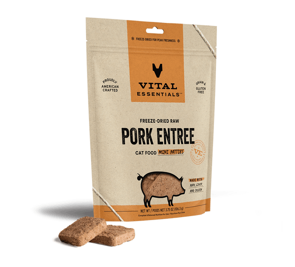 Vital Essentials Pork Entree Mini Patties Freeze-Dried Raw Cat Food