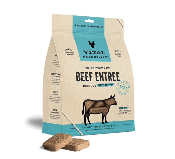 Vital Essentials Beef Entree Mini Patties Freeze-Dried Raw Dog Food