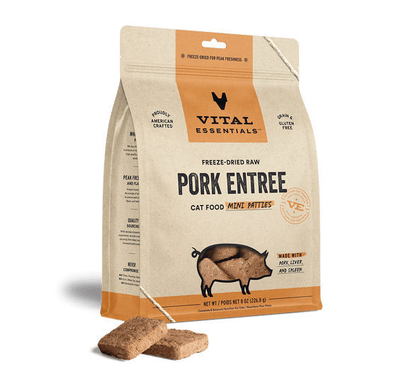 Vital Essentials Pork Entree Mini Patties Freeze-Dried Raw Cat Food