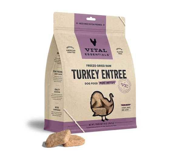 Vital Essentials Turkey Entree Mini Patties Freeze-Dried Raw Dog Food