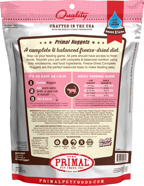 Primal Freeze Dried Nuggets Grain Free Beef & Salmon Formula Cat Food