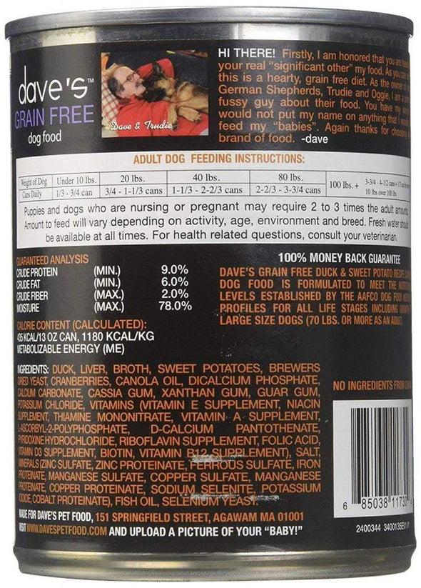 Dave's Grain Free Duck & Sweet Potato Canned Dog Food