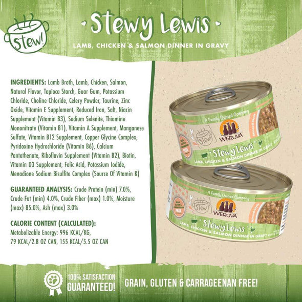 Weruva Classic Cat Stews! Stewy Lewis with Lamb Chicken & Salmon in Gravy Canned Cat Food
