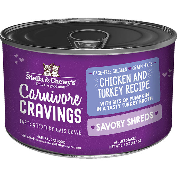 Stella & Chewy's Carnivore Cravings Savory Shreds Chicken & Turkey Dinner in Broth Wet Cat Food