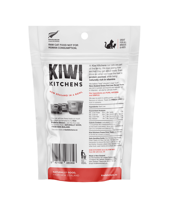 Kiwi Kitchens Raw Freeze Dried Beef Liver Recipe Treats for Cats