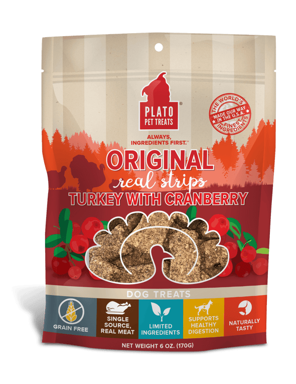 Plato Grain Free Real Strips Turkey With Cranberry Dog Treats